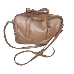 Fossil Cow Hide Leather Zip Barrel Bag Purse Removable Crossbody Strap Brown